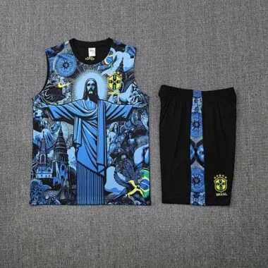 25-26 Brazil Blue Jesus Training Kits Football Vest Suits
