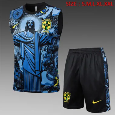 2024 Brazil Christ the Redeemer Blue Vest Kit Soccer