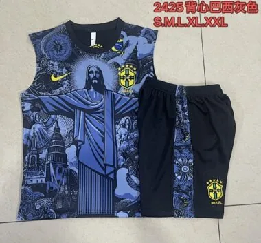 2024 Brazil Christ the Redeemer Blue Vest Kit Soccer