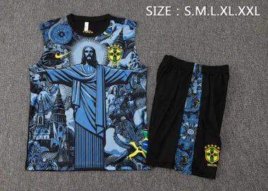 2024 Brazil Christ the Redeemer Blue Vest Kit Soccer