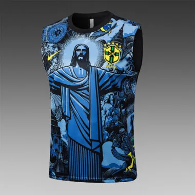 2024 Brazil Christ the Redeemer Blue Vest Kit Soccer