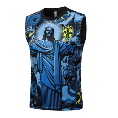 2024 Brazil Christ the Redeemer Blue Vest Kit Soccer