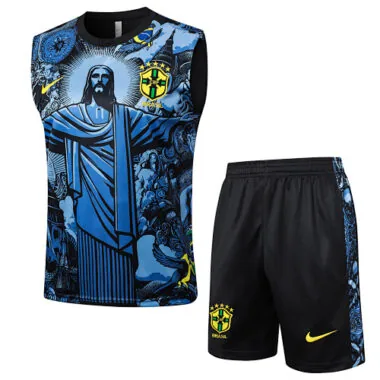 2024 Brazil Christ the Redeemer Blue Vest Kit Soccer