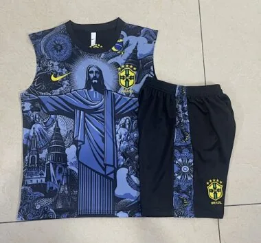 2024 Brazil Christ the Redeemer Blue Vest Kit Soccer