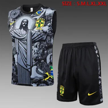 2024 Brazil Christ the Redeemer Grey Vest Kit Soccer