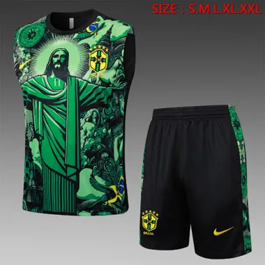 2024 Brazil Christ the Redeemer Green Vest Kit Soccer