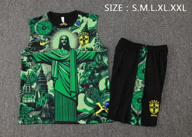 2024 Brazil Christ the Redeemer Green Vest Kit Soccer