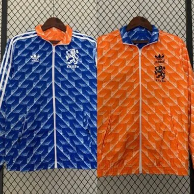 2024 Netherlands Reversible Windbreaker Orange&Blue Double-Sides Jacket Soccer Jerseys For Sale