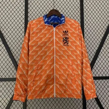 2024 Netherlands Reversible Windbreaker Orange&Blue Double-Sides Jacket Soccer Jerseys For Sale