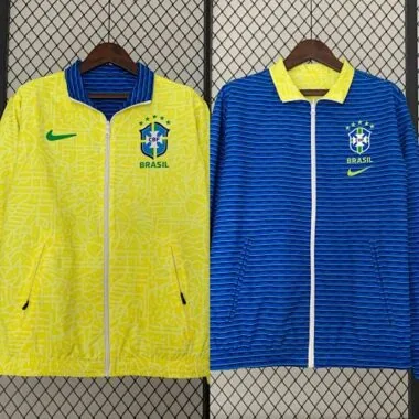 2024 Brazil Reversible Windbreaker Yellow&Blue Double-Sides Jacket Soccer Jerseys For Sale