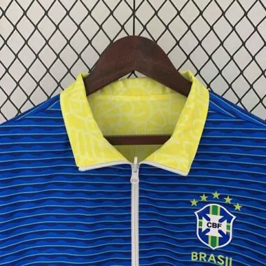2024 Brazil Reversible Windbreaker Yellow&Blue Double-Sides Jacket Soccer Jerseys For Sale
