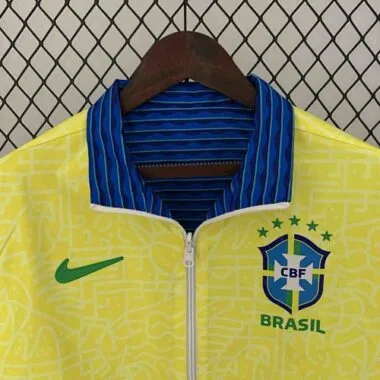 2024 Brazil Reversible Windbreaker Yellow&Blue Double-Sides Jacket Soccer Jerseys For Sale