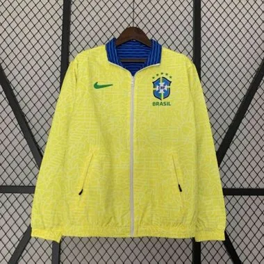 2024 Brazil Reversible Windbreaker Yellow&Blue Double-Sides Jacket Soccer Jerseys For Sale