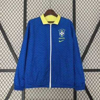 2024 Brazil Reversible Windbreaker Yellow&Blue Double-Sides Jacket Soccer Jerseys For Sale