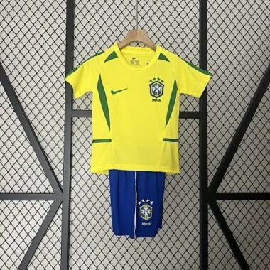 2002 Brazil Home Retro Kids Kit World Cup Shirt Soccer Jerseys Yupoo