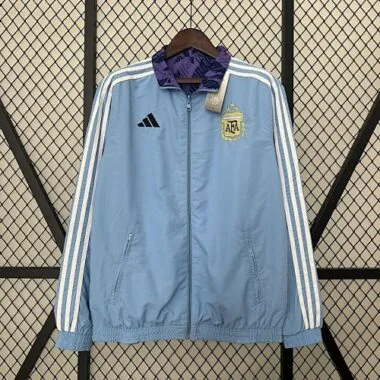 2024 Argentina Blue and Purple Reversible Windbreaker Double-Sides Jacket Football