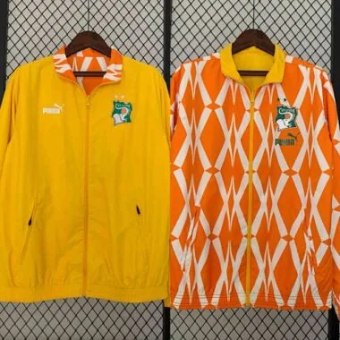 2024 Ivory Coast Reversible Windbreaker Yellow&Orange Double-Sides Jacket Soccer Jerseys For Sale