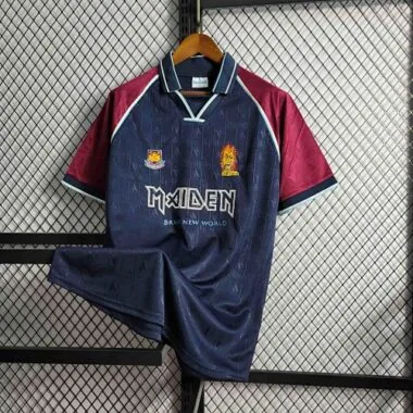 99-00 West Ham Iron Maiden thuiswedstrijd Retro-tenue met dubbele logo's Vintage shirt