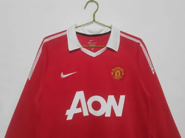 10-11 Manchester United Home Retro Kit Long Sleeve Shirt Cheap Jerseys