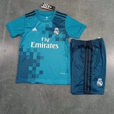 Equipamento infantil retro de terceiro jogo do Real Madrid 17-18, tamanhos: 16-28, camisola de futebol