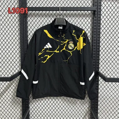 26-27 Real Madrid Black Windbreaker Jackets Kit Soccer T-Shirt