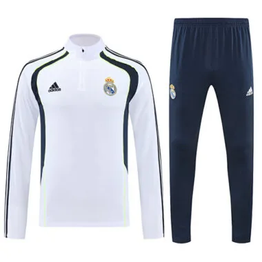 25-26 Real Madrid White Training Kits Long Half-Zip Football Tracksuits