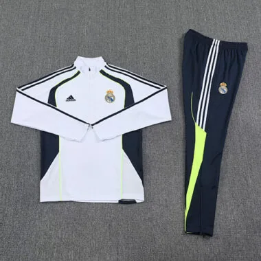 25-26 Real Madrid White Training Kits Long Half-Zip Football Tracksuits