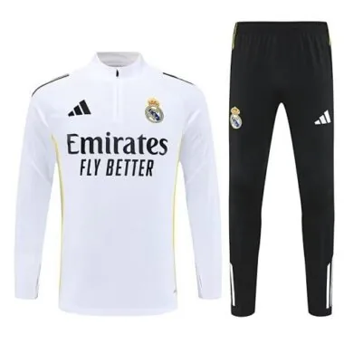 25-26 Real Madrid White Training Kits Long Football Tracksuits