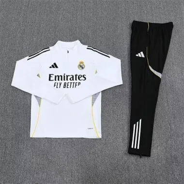25-26 Real Madrid White Training Kits Long Football Tracksuits