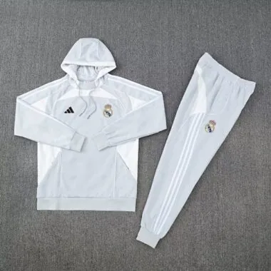 25-26 Real Madrid White Hoodie Tracksuit Long Jacket Suits