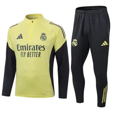 25-26 Real Madrid Training Kits Long Yellow Football Tracksuits