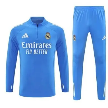 25-26 Real Madrid Training Kits Long Blue Football Tracksuits