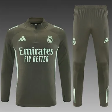 25-26 Real Madrid Training Kits Long Army Green Football Tracksuits