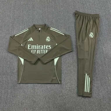 25-26 Real Madrid Training Kits Long Army Green Football Tracksuits