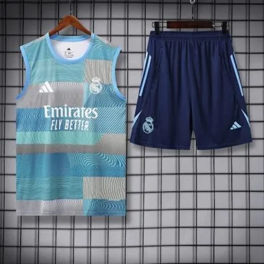 25-26 Real Madrid Training Kits Light Blue Football Vest Suits