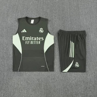 25-26 Real Madrid Training Kits Army Green Football Vest Suits