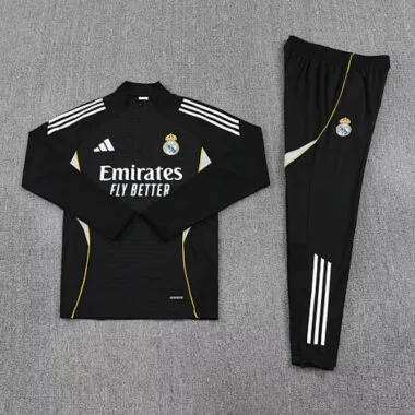 25-26 Real Madrid Training Black Kits Long Football Tracksuits