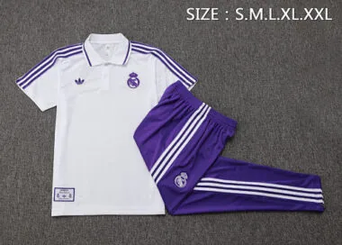 25-26 Real Madrid Polo White Training Kits Football Tracksuits