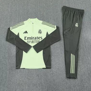 25-26 Real Madrid Light Green Training Kits Long Football Tracksuits