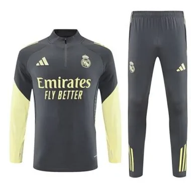 25-26 Real Madrid Grey&amp;Yellow Training Kits Long Football Tracksuits
