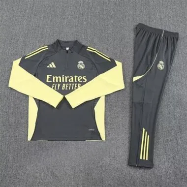 25-26 Real Madrid Grey&amp;Yellow Training Kits Long Football Tracksuits