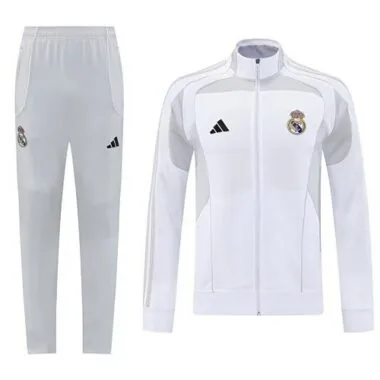25-26 Real Madrid Grey&amp;White Football Tracksuit Long Jacket Suits