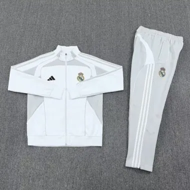25-26 Real Madrid Grey&amp;White Football Tracksuit Long Jacket Suits