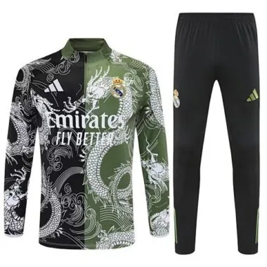 25-26 Real Madrid Green&amp;Black Dragon Training Kits Long Football Tracksuits