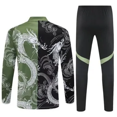25-26 Real Madrid Green&amp;Black Dragon Training Kits Long Football Tracksuits