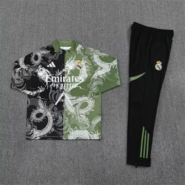 25-26 Real Madrid Green&amp;Black Dragon Training Kits Long Football Tracksuits