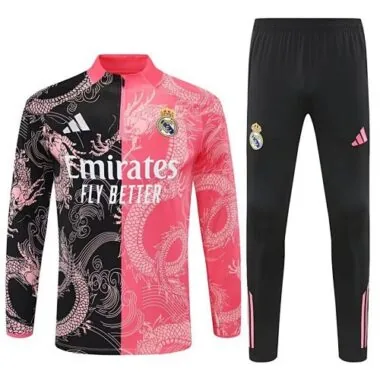 25-26 Real Madrid Black&amp;Pink Dragon Training Kits Long Football Tracksuits