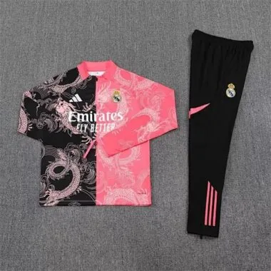25-26 Real Madrid Black&amp;Pink Dragon Training Kits Long Football Tracksuits
