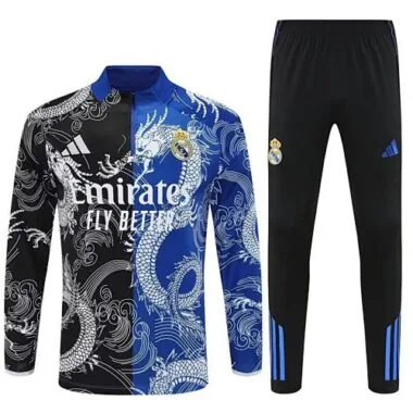 25-26 Real Madrid Black&amp;Blue Dragon Training Kits Long Football Tracksuits