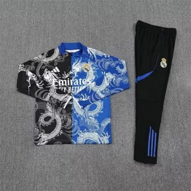 25-26 Real Madrid Black&amp;Blue Dragon Training Kits Long Football Tracksuits